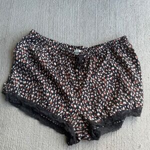 Aerie‎ Leopard Print Lace Trim Sleep Shorts Black Lounge Pajama Women M